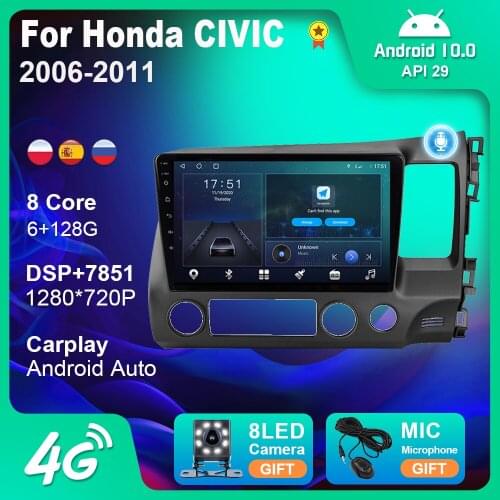 OKNAVI 10'' Android 9.0 Multimedia Video Player For Honda CIVIC 2006 2007 2008 2009 2010 2011 RHD Navigation GPS Car 4G Radio