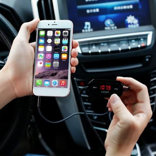 LESHP Wireless FM Transmitter Radio Car Kit for Smart Phones bundle with 3.5mm Audio Plug and Car Charger