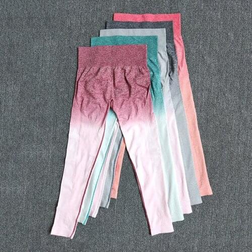 Seamless Women Gym Yoga Pants Knitted Sports Clothes High Waist Stretchy Exercise Fitness Leggings Hip Push Up Gradient Pants