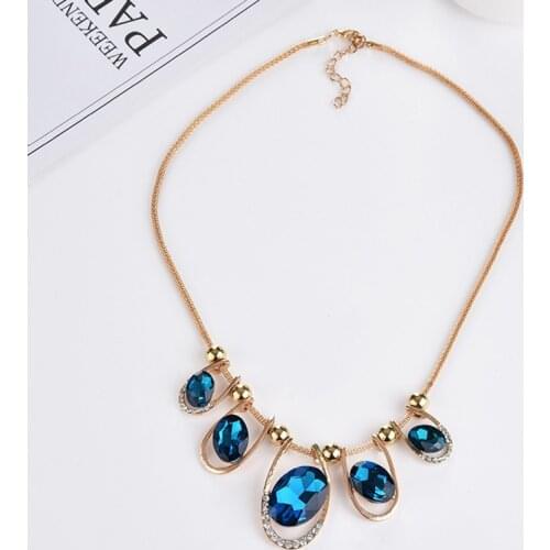 Bohemian style fashion simple retro summer leisure crystal natural stone oval daily womens versatile blue necklace wholesale
