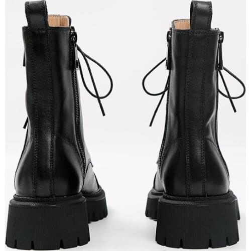 GUIDIBASIC Martin Boots Women 2021 Winter Genuine Leather Round Toe Thick Heel Platform Boots Ankle Boots For Women