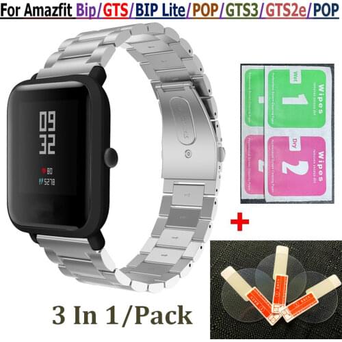 20mm Smart Watchband Stainless Steel Strap for Xiaomi Huami Amazfit Bip Band for Xiaomi Huami Amazfit GTS Watch Screen Film