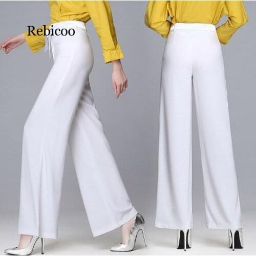Ladies Summer Wide Leg Pants Women Plus Size Work Wear Palazzo Pants Black White Red Pink Loose Pants Women Bell Bottom Trouser