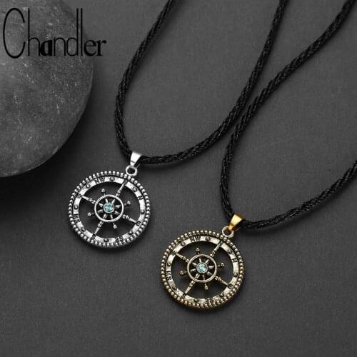 Chandler Antique Bronze Compass Necklace Rope Chain Viking Choker Necklaces For Women Men Nautical Graduation Gifts