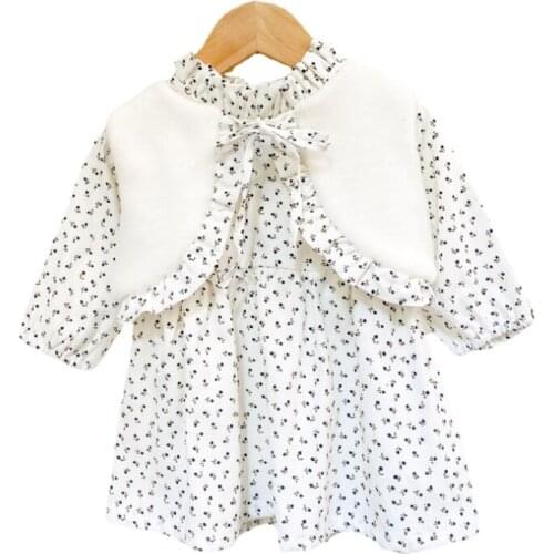 Toddler Baby Girl Dress Sets for Newborns Long Sleeve Floral Dresses + Shawl Vest 2021 Autumn New Cotton Kids Clothes Girls 0-3Y