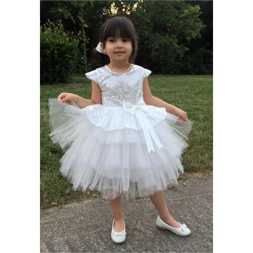 Girl Child Of White Sequin Birthday Evening Dress Gauze Dress