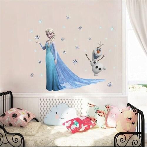 Disney Olaf Elsa Queen Snowflakes Frozen Wall Stickers For Kids Room Decoration Cartoon Home Decals Anime Mural Art Movie Poster