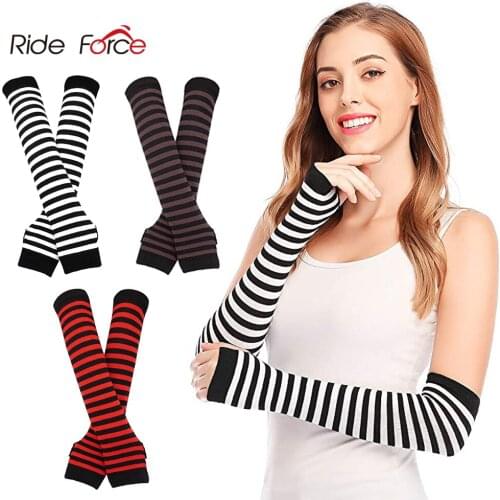 Ride Force 1 Pair Long Fingerless Gloves Knit Arm Warmer Thumb Hole Stretchy Gloves Sleeves Christmas Running Cycling Protection