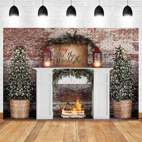 Photography Background Christmas Decoration Tree Retro Vintage Brick Wall Fireplace Christmas Backdrops for Photo Studio