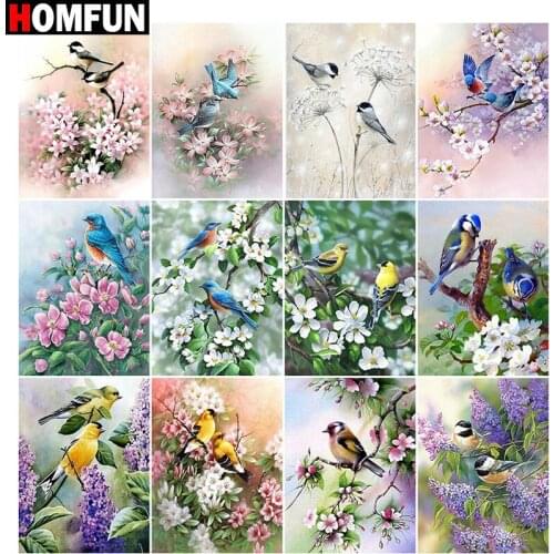 HOMFUN Diamond Painting Cross Stitch "Flowers and birds" Full Square Round Diy 5d Diamond Embroidery Picture Rhinestone Art