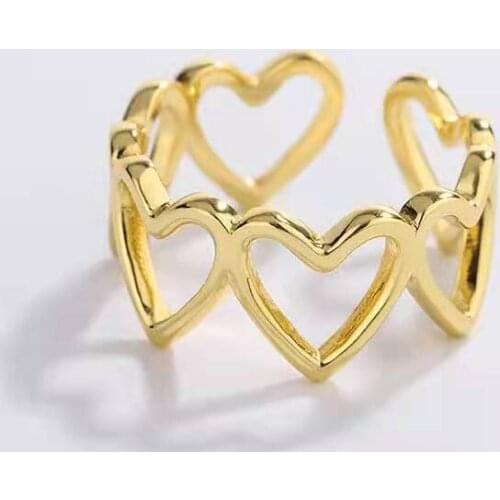 Fashion Simple Hollow Out Heart-shaped Opening Ring Creative Elegant Womens Wedding Party Valentines Gift Statement Jewelry