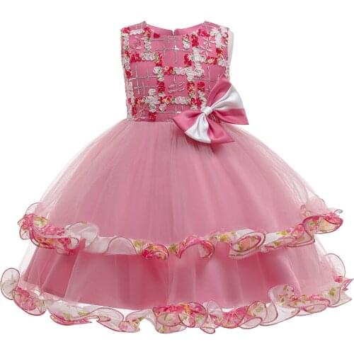 Lace Flower Dress Girl Bowknot Birthday Party Costume 3-10 Yrs Children Christmas Wedding Evening Dress Baby Sleeveless Dresses