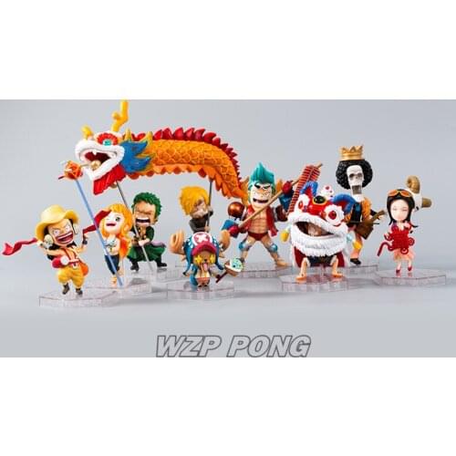 Q Version One Piece Luffy The Straw Hat Pirates Dragon-lion Dance Figurine Dolls Toys PVC Action Figure Model Decoration Toys