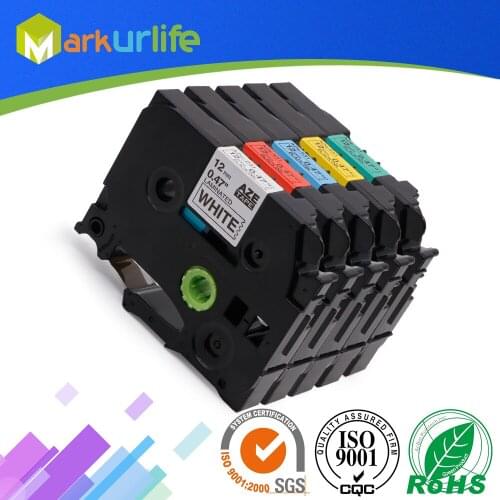 5 PCS Laminated Label Tape tze231,tze431, tze531, tze631, tze731 Compatible for Brother P-Touch Printer 8m Printer Ribbon Casset
