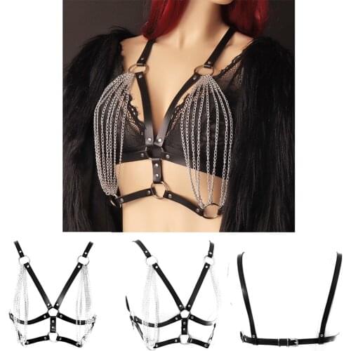 Metal Chain Accessories Tassel Sword Belt Goth Punk Fetish Womens Tops Leather Belt Fetish Harness Body Bondage Erotic Lingerie
