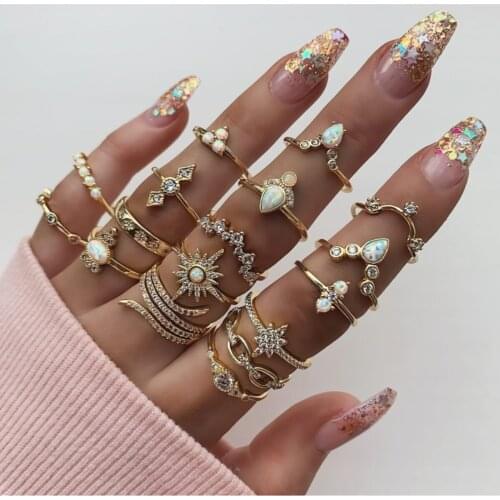 Bohemian Aesthetic Stil 17 Pcs Kinds Of Joint And Ring Set Daily finger Accessory bright Luminous