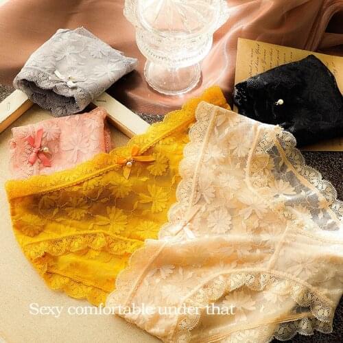 New Japanese Style Underwear Sexy Lace Panties Fashion Comfort Transparent Briefs Mid Waist Seamless Underpants Female Lingerie