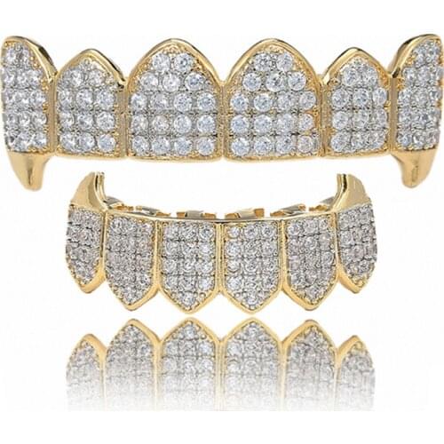 New Cubic Zircon Fangs Teeth Grillz Dental Mouth Punk Rapper Jewelry