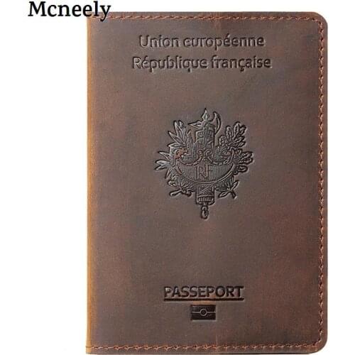 New Arrival Genuine Leather French Passport Cover France Men Women Credit Card Holder French Passport Case Travel Wallet