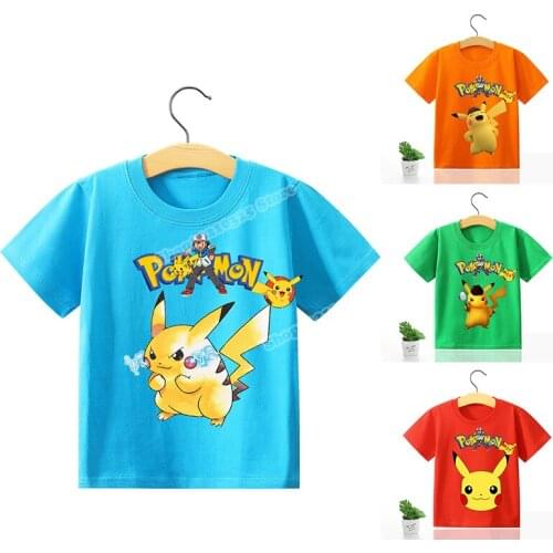 Genuine Anime Pokemon Kids Baby T-shirts Pikachu Cartoon Print Colorful T Shirt Boy Girl Toddler Short Sleeve Tees Birthday Gift