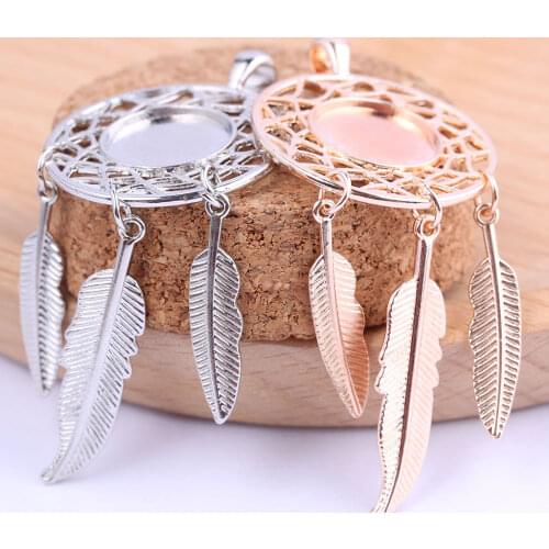 Reidgaller 5pcs Fit 14mm cameo cabochon base settings diy dream catcher charm pendant bezel trays diy necklace jewelry findings