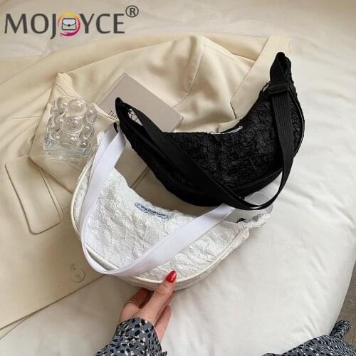 Portable Solid Color Zipper Women Handbags Small Nylon Shoulder Shopping Bags Fashion Pleated Female Waist Packs