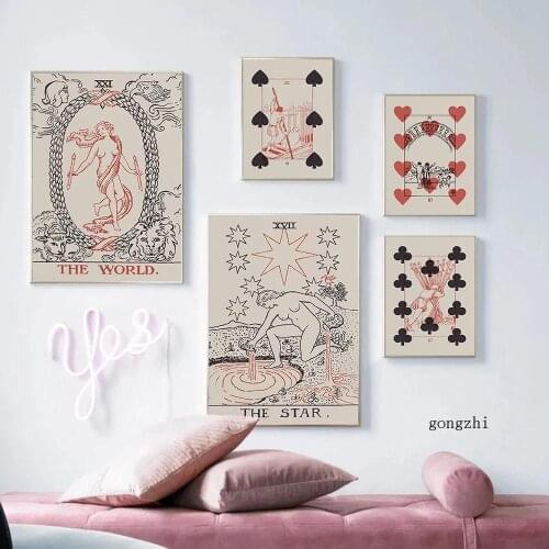 The Lovers Poker Tarot Abstract Nordic Posters Sun Empress Priestess Canvas Painting Prints Wall Art Pictures Living Room Decor