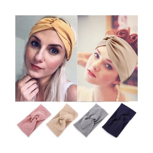 Fashion Wide Knitted Cross Headbands for Women Girls Solid Stretch Twist Hairbands Turbans Ladies Yoga Sport Hair Accessories