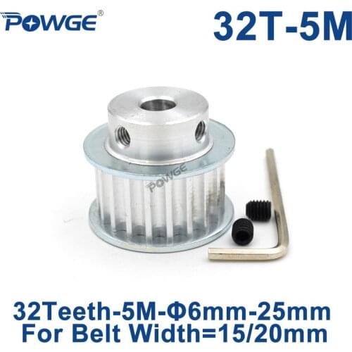 POWGE 32 Teeth HTD 5M Synchronous Pulley Bore 8/10/12/14/15/16/17/18/19/20mm for Width 15/20mm HTD5M Timing Belt 32Teeth 32T