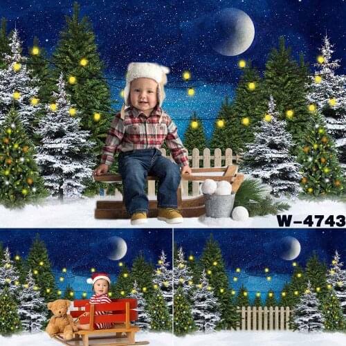Christmas Photography Backdrops Snowy Winter Forest Moon Children Baby Family Decor Studio Photo Booth Background PhotocallW4743