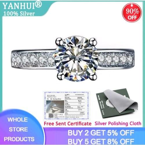 With Certificate Whole Rings Made of Solid 925 Silver Not Allergic Fine Jewelry 1 Carat Zirconia Diamond Wedding Band For Women
