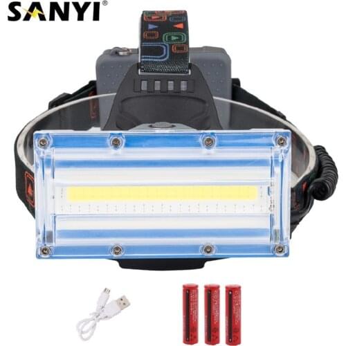 Sanyi COB LED Headlamp Headlight USB Rechargeable Head Torch Flashlight Frontal Head Lamp Red Blue Running Safety Warning Light