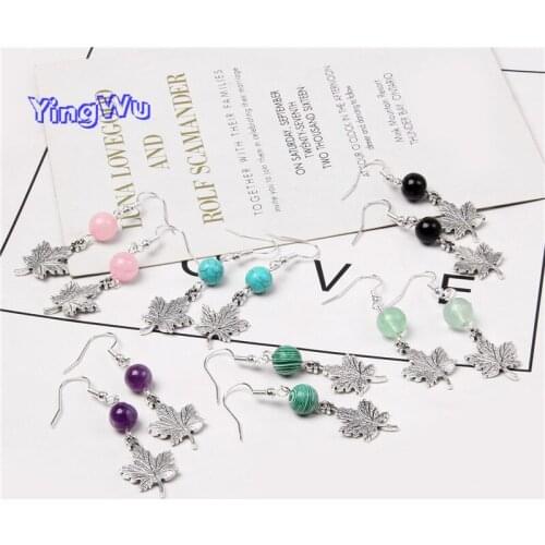 Maple Leaf Pendant Drop Earrings Natural Stone Beads Earrings Fashion Leaf Statement Eardrop Danglers Women Jewelry Gifts Party