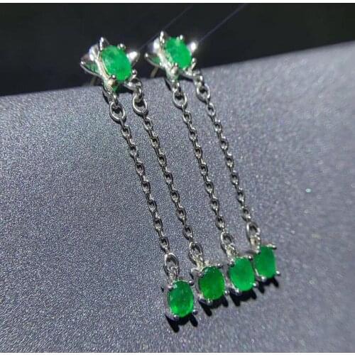 New natural green emerald gemstone earrings for women with silver jewelry girl present choice birthday party anniversary gift