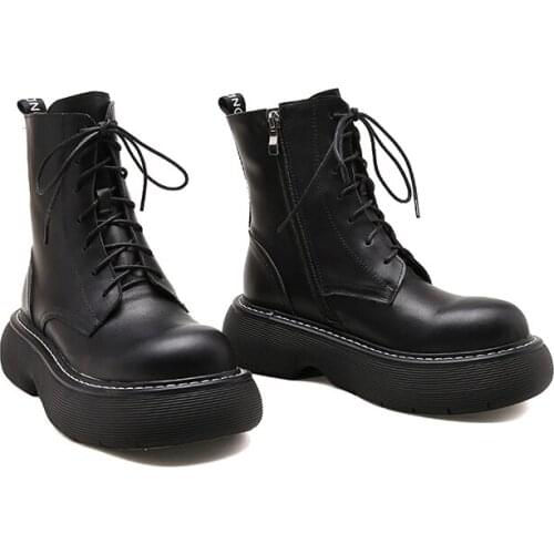 SKLFGXZY Designer Brand Luxury Women Boots 2021 Genuine Leather Motorcycle Boots Round Heel Winter Shoes Women