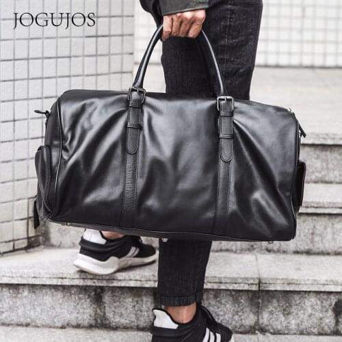 Retro Large Capacity Leather Business Travel Luggage Multifunctional Fitness Pack Shoulder Handbags High Quality Men Bags