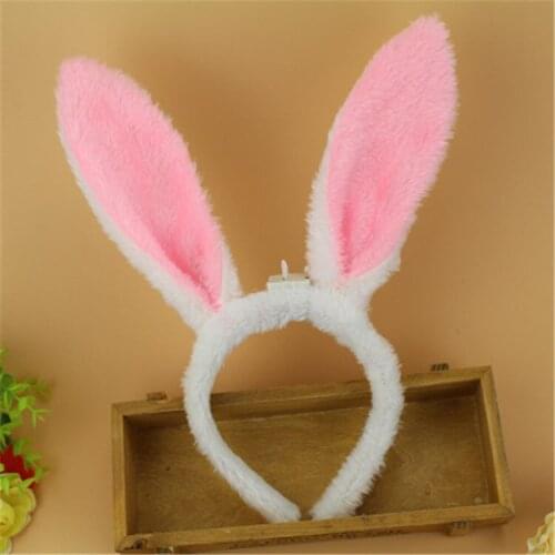 LED Flashing Colorful Birthday Party Christmas Luminous Headband Fluffy Rabbit Ear Performance Hair Hoop Halloween Bunny Gift