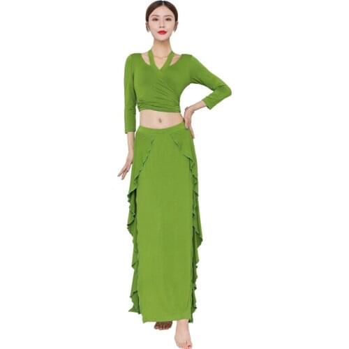 Belly Dance Top Skirt Costume Set Oriental Performance Sexy Bellydance Top Half Sleeve Practice Clothes 6 Colors