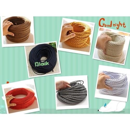 2*0.75mm) 5M/Lot Edison Vintage Electrical Wire Rope Twisted Wire Retro Textile Braided Cable Pendant Light Wire Lamp Cord