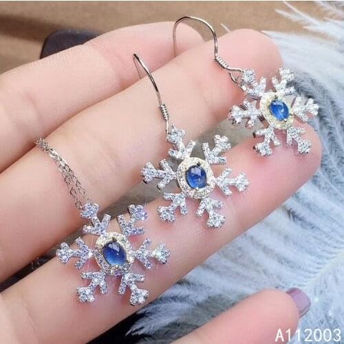 KJJEAXCMY Fine Jewelry 925 sterling silver inlaid natural sapphire female pendant earring set luxury supports test