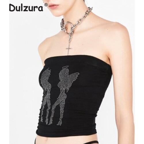 Y2k Gothic Punk Girls Crystal Devil Angel Tube Top Women Summer 2021 Sleeveless Black Crop Tops Harajuku Fashion Skinny Top Tees