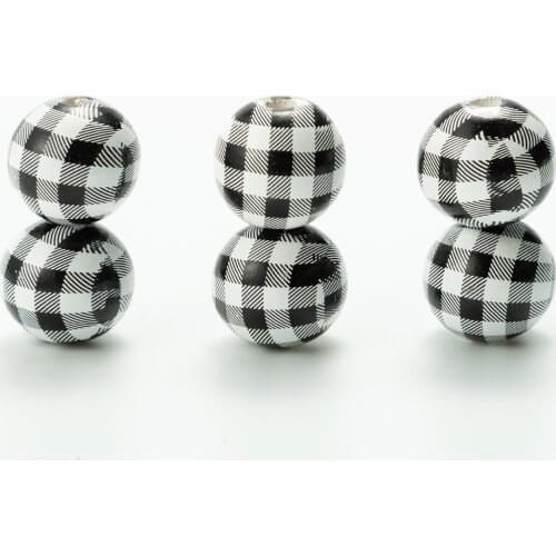 10pcs/lot Lead-free Lattice Pattern Painted Wood Beads 14 18 20mm Plaid Wooden Big Hole Charm Bead for DIY Jewelry Making Crafts