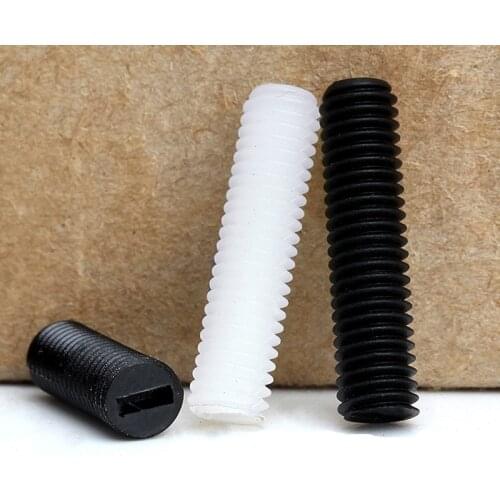 100pcs/lot M4 Black / White Nylon Set Grub Screw Plastic Thread Flat Head Metric Headless Slotted Bolt