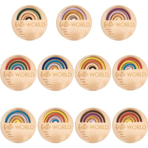 12 Pcs Wooden Rainbow Milestone Cards Growth Commemorate Baby Birth Monthly Recording Card for Newborn Infants