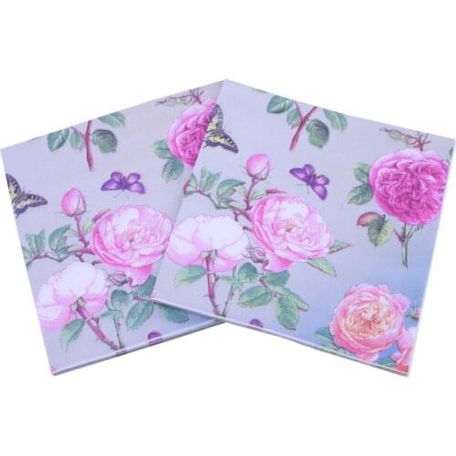 20pcs/lot Decoupage Table Paper Napkins Elegant Tissue Vintage Towel Flower Butterfly Theme Party Table Home Serviettes Decor