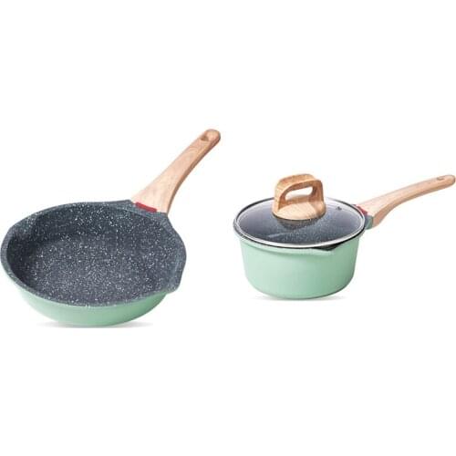 Non Stick Frying Pan with Wooden Handle Cooking Pot Set Breakfast Crepe Maker Pan Cookware Saucepan Ramen Milk Pot