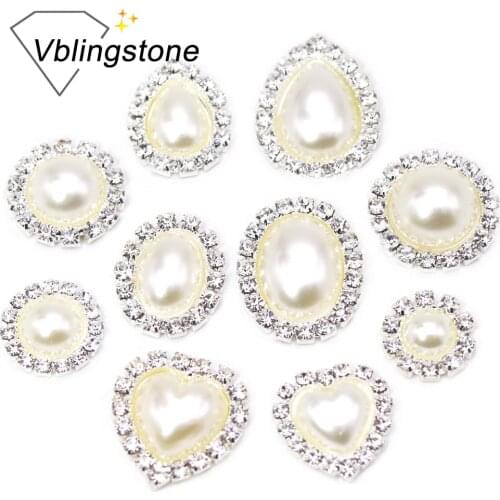 10pcs Glitter White Pearl Rhinestones Buttons Non Hot Fix Strass Sliver Flat Back Stones For Clothes Decoration