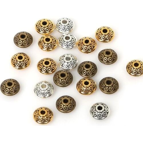 50pcs/lot Hot Sale 6MM Antique Gold Brass Plated Metal Spacer Loose Beads Charms For Necklace and Bracelet Making