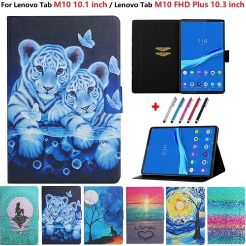 Case For Lenovo Tab M10 Cover 10.1 TB-X505X TB-X505F L TB-X605X L Wallet Cover For Lenovo Tab M10 FHD Plus 10.3 Case Tiger Cat