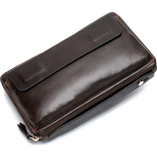 Business Man Purse Genuine Leather Clutch Wallet Men Long Leather Phone Bag Purse Male Handy Coin Wallet Card Holder Money Bag